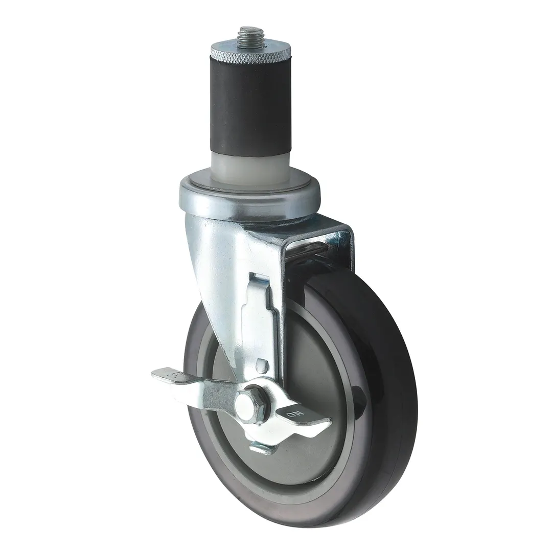 Winco CT-1B 5" PU Caster with Brake, 200-250 lb, Fits 1-5/8" or 1-1/2" tubing, 6" lift – 2/Set