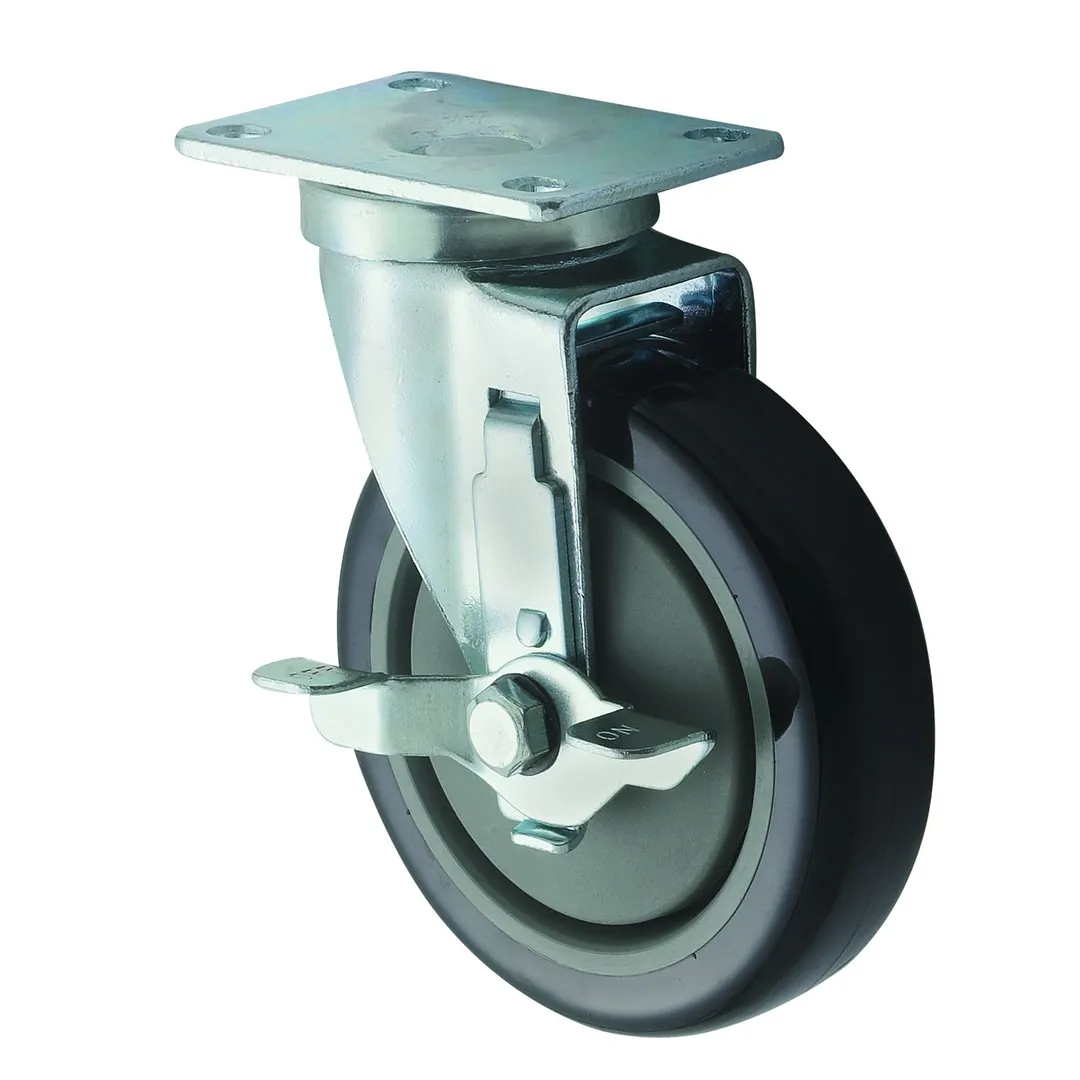 Winco CT-23B 5" Plate Caster with Brake, 220 lb, Polyurethane Wheel, 3-5/8" x 2-3/8" Plate – 2/Set