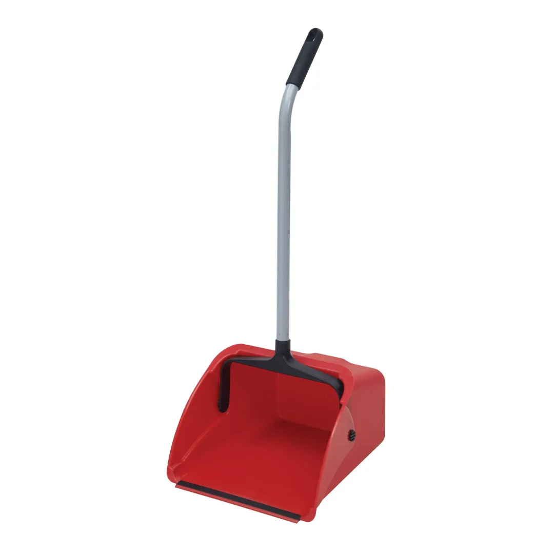 Winco DP-14R Lobby Dust Pan - Jumbo 13-5/8" x 14" x 8-7/8" D, 25" H handle, red polypropylene - Set