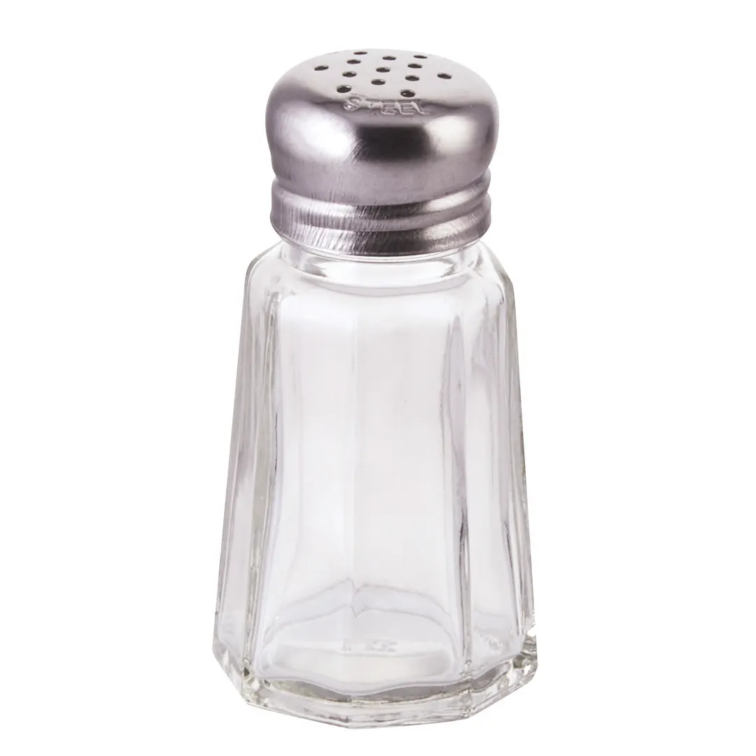 Winco G-105 Glass Salt & Pepper Shaker, 1 oz, 18/0 Stainless Mushroom Top, Glass Jar - 1 Dozen