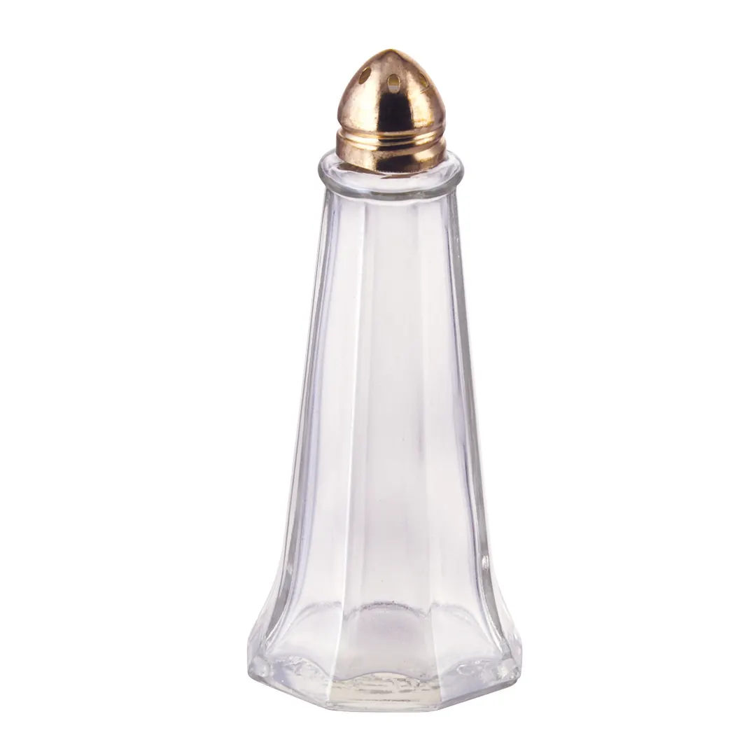 Winco G-111 Glass Salt & Pepper Shaker, 1 oz Capacity, Brass Top, Single Design, Glass Jar - 1 Dozen