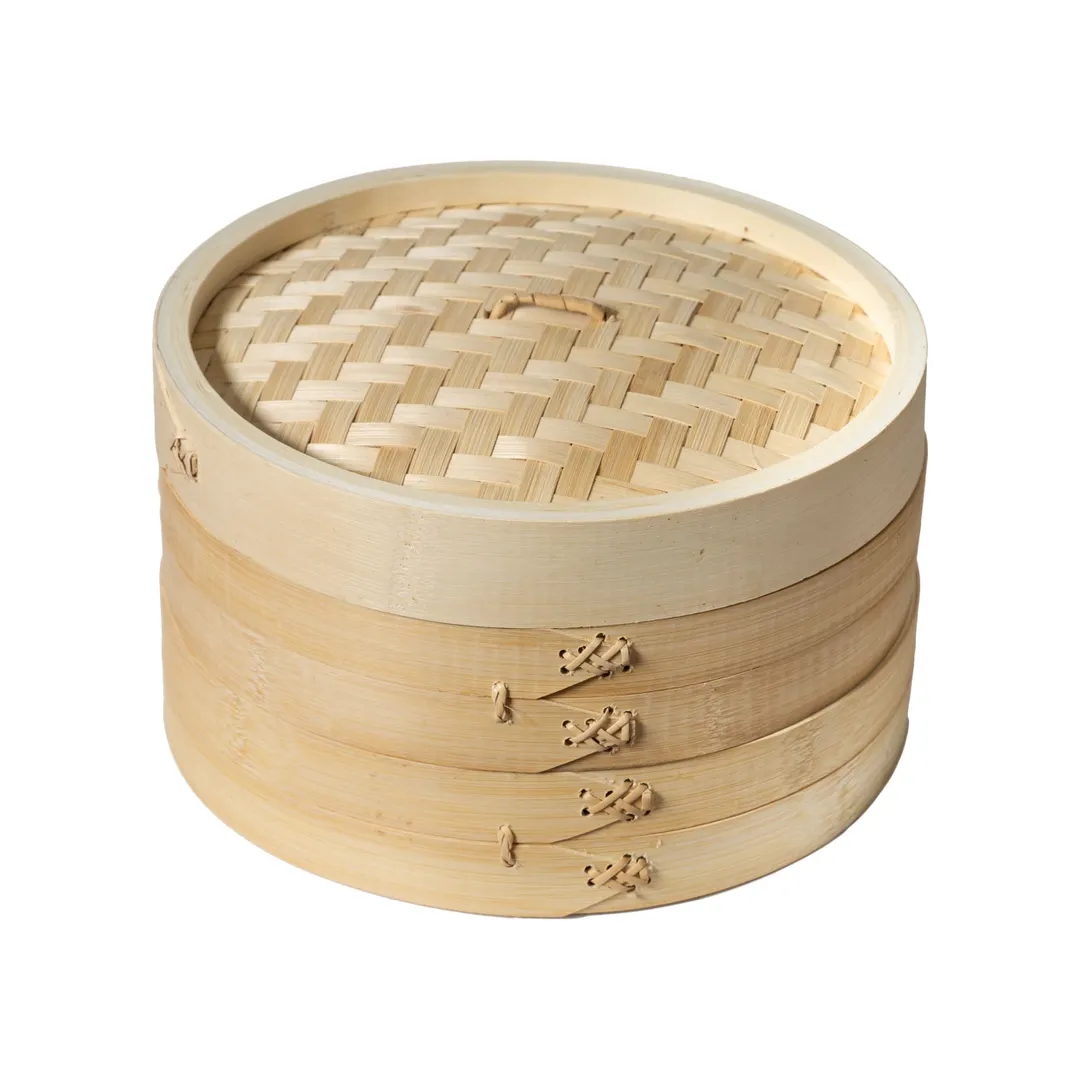 Winco J26-0013 Bamboo Steamer Baskets, 10" 2‑Tier, Joyce Chen Design, Natural Bamboo, 10-Inch - Set