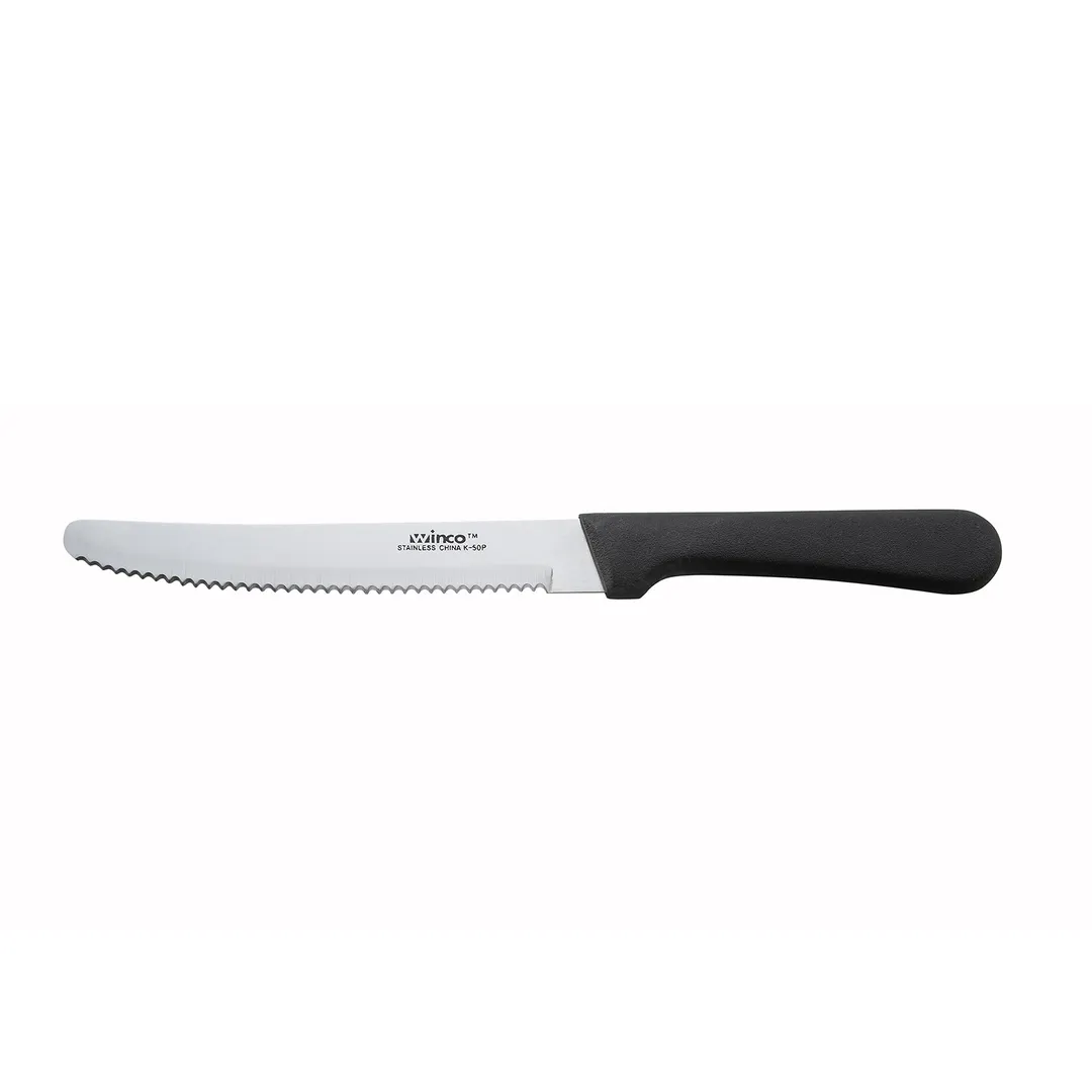 Winco K-50P Steak Knife, 5" Blade, 8-11/16" OAL, Steel Blade, Poly Handle, NSF Certified - 1 Dozen