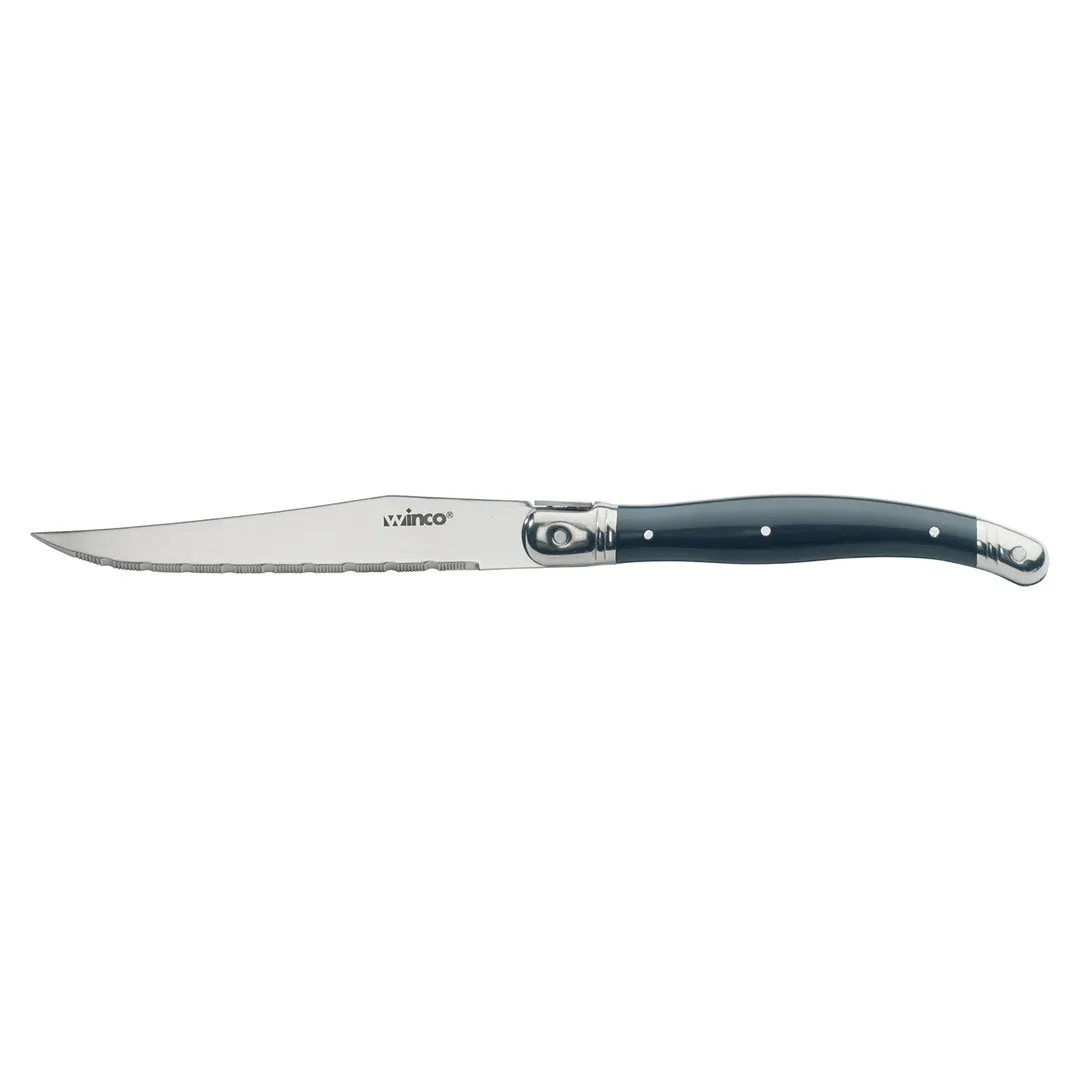 Winco K-73PC Steak Knife, 4.5" Blade, 9" Overall, Stainless Steel, Euro Slim ABS Handle - 1 Dozen