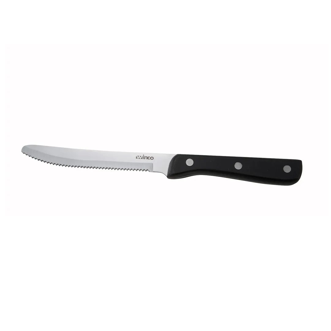 Winco K-80P Jumbo Steak Knife, 9.5" OAL, 5" Stainless Blade, Round Tip, Solid POM Handle - 1 Dozen