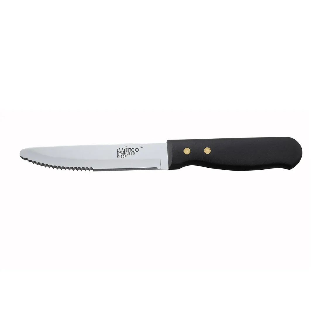 Winco K-85P Steak Knife, 9-15/16" OAL, 5" Stainless Blade, Plastic Handle, NSF Certified - 1 Dozen