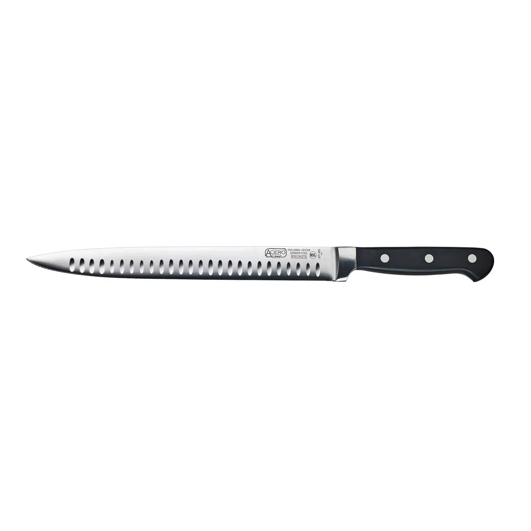 Winco KFP-101 Acero Stainless Steel Slicer Knife w/ Granton Edge & Black Handle