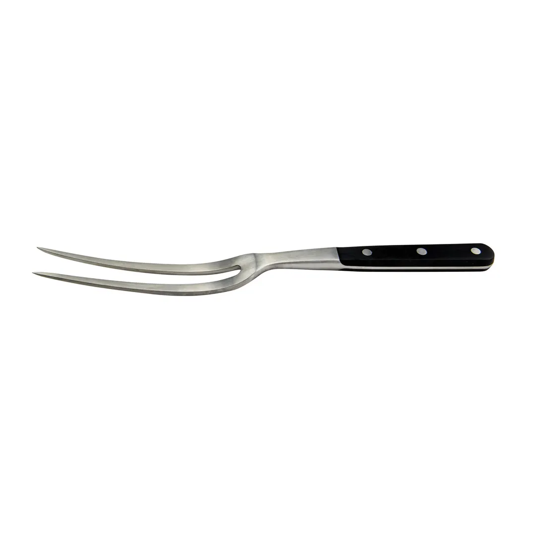 Winco KFP-62 Acero 6" Stainless Steel Curved Carving Fork w/ Black POM Handle