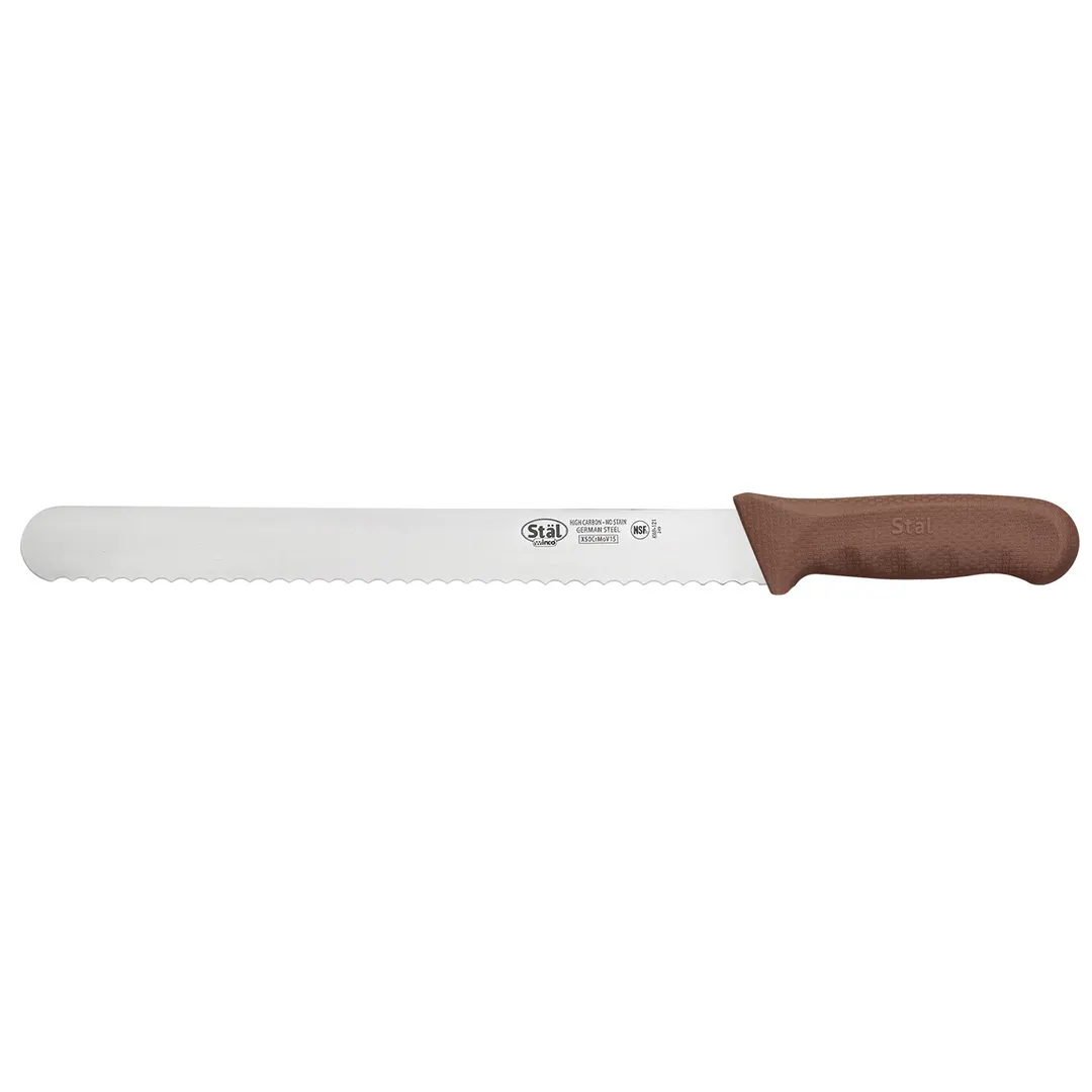 Winco KWP-121N Stäl 12" Straight Bread Knife w/ Brown Handle