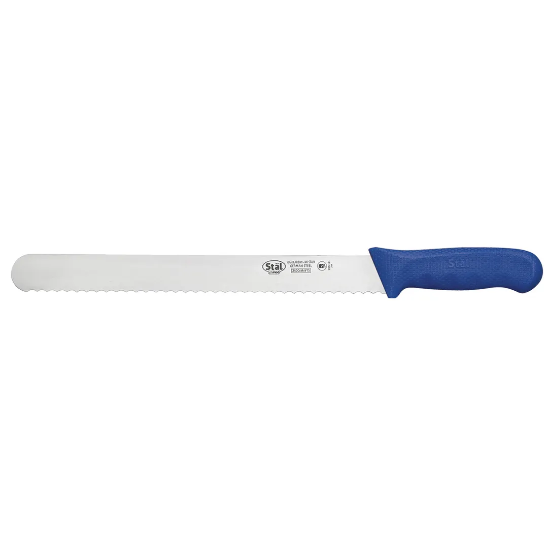 Winco KWP-121U Stäl 12" German Steel Straight Bread Knife with Blue Handle