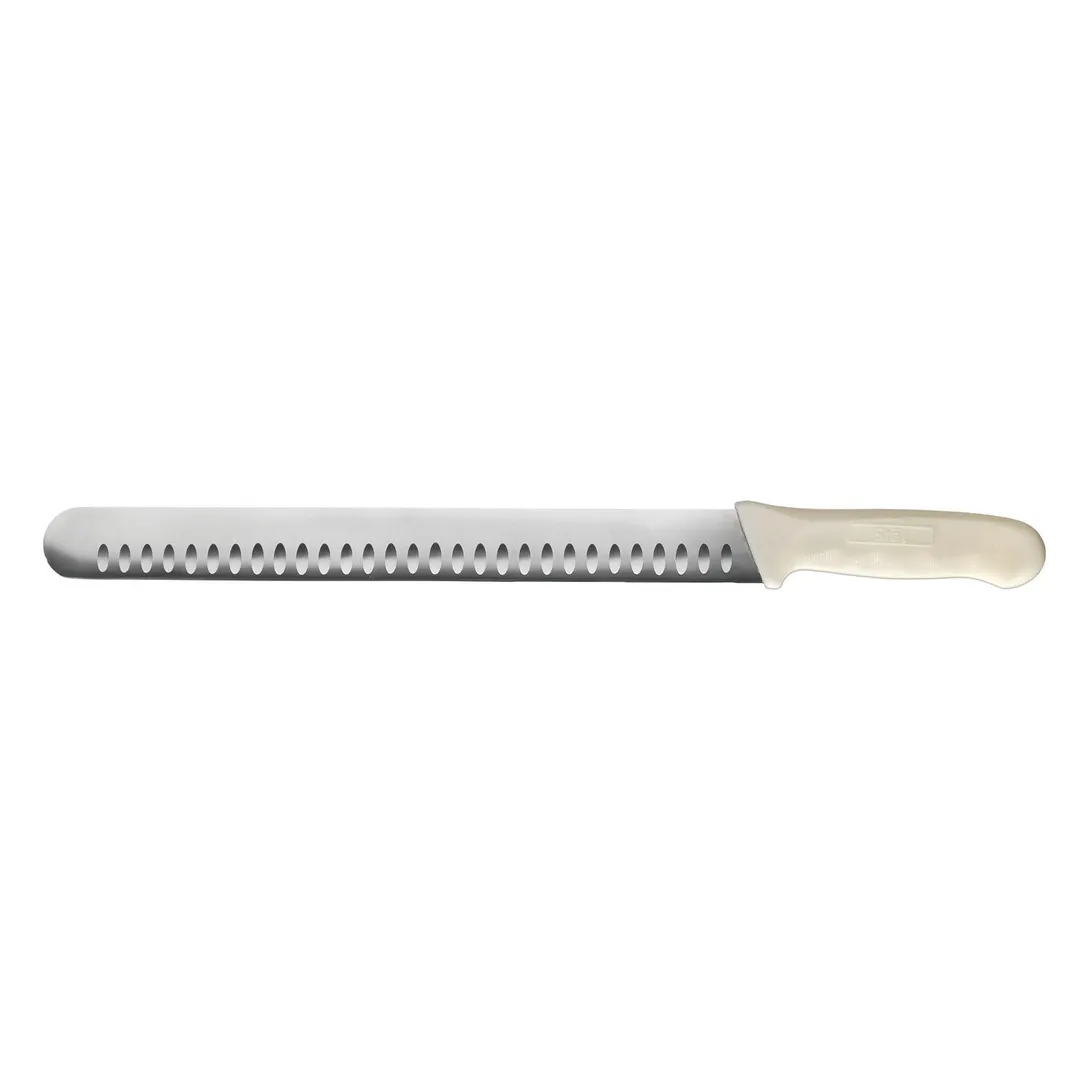 inco KWP-123 Stäl 12" High Carbon Steel Slicing Knife w/ White Polypropylene Handle