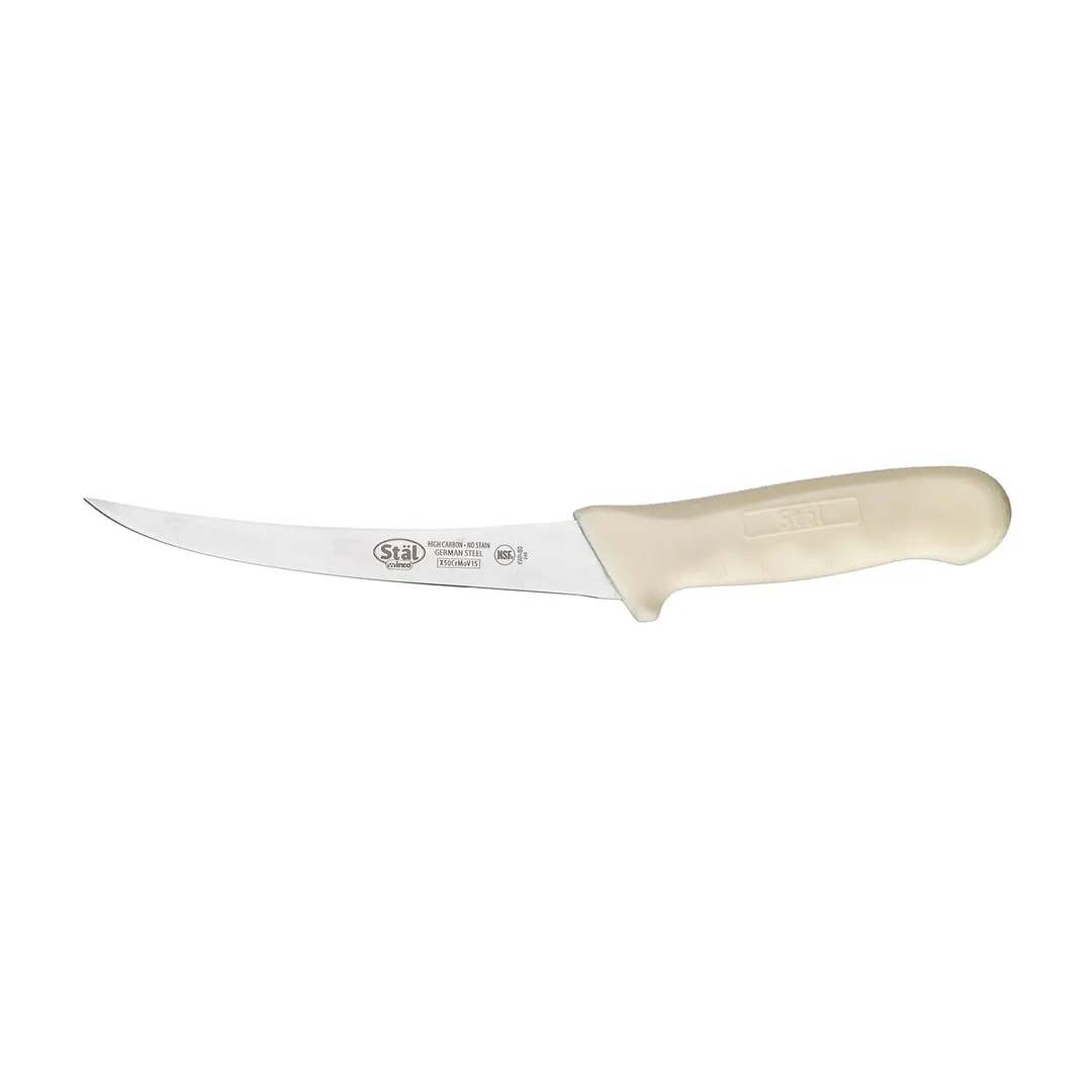 Winco KWP-60 Stäl 6" Curved Boning Knife w/ White Handle