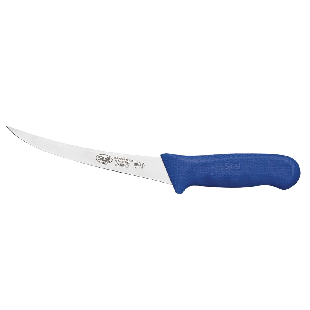 Winco KWP-60U Stäl igh Carbon Stainless Steel Flexible Curved Boning Knife w/ Blue Handle