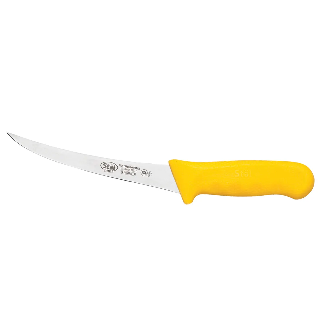 Winco KWP-60Y Stäl 6" High Carbon Stainless Steel Curved Boning Knife w/ Yellow Handle