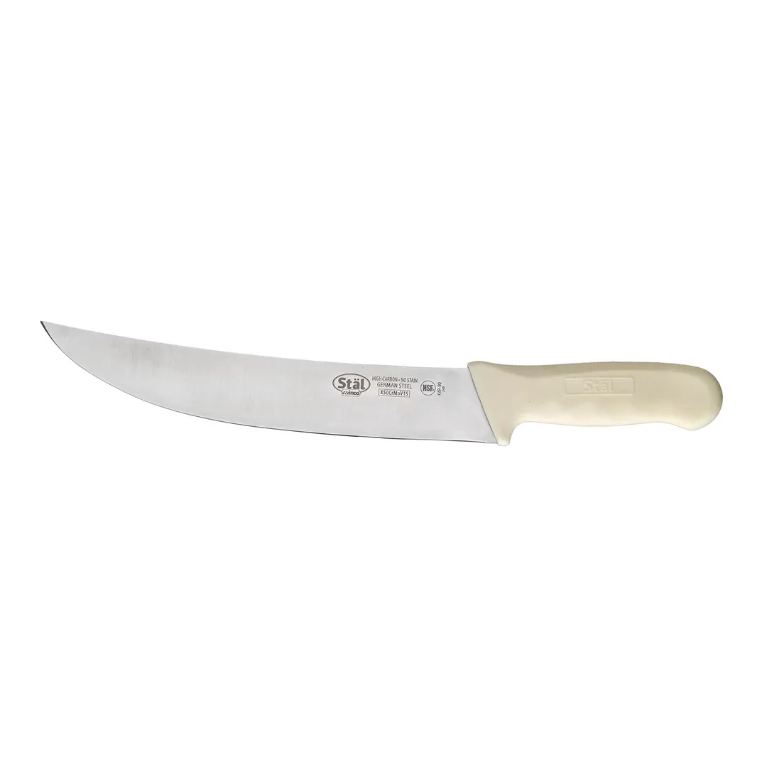 Winco KWP-90 Stäl 9-1/2" Steel Cimeter Steak Knife w/ White Polypropylene Handle