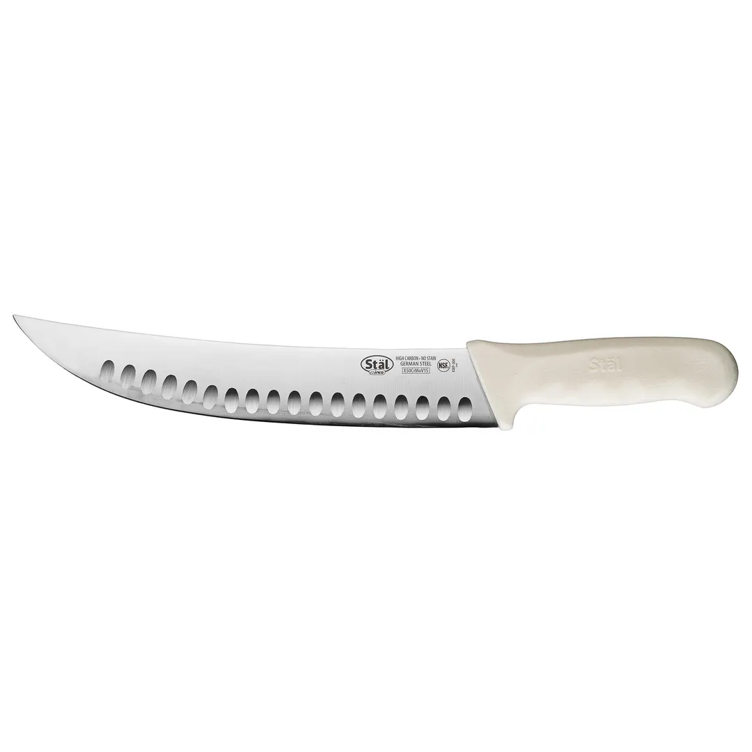 Winco KWP-93 Stäl 9-1/2" Hollow Ground Cimeter Knife w/ White Polypropylene Handle