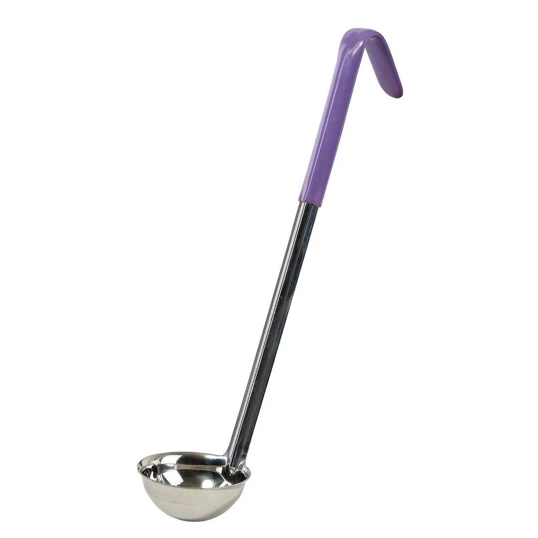 Winco LDC-2P 2 Oz. Allergen Free Purple Handle One-Piece Stainless Steel Ladle