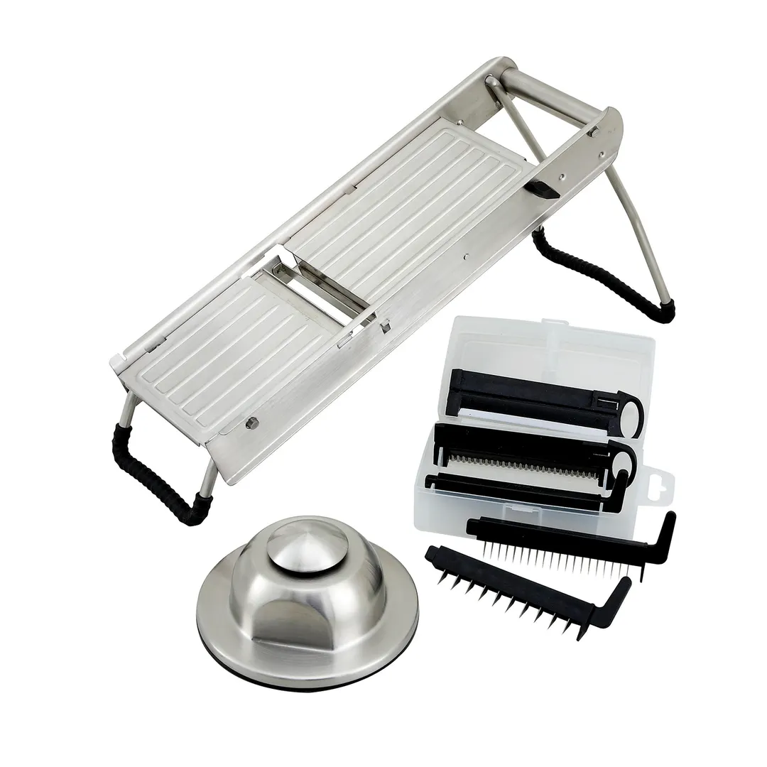 Winco MDL-15 Mandoline Slicer Set 15-1/2" x 4-15/16" Stainless Steel Frame 5 Interchangeable Blades & Handguard