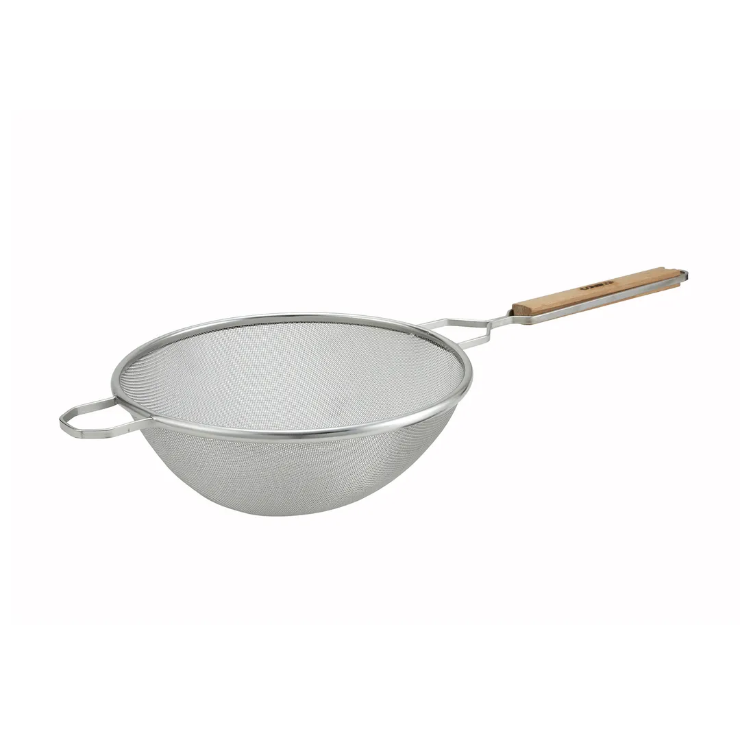 Winco MS2K-10S 10 1/2" Stainless Steel Fine Single Mesh Strainer - Wooden Handle