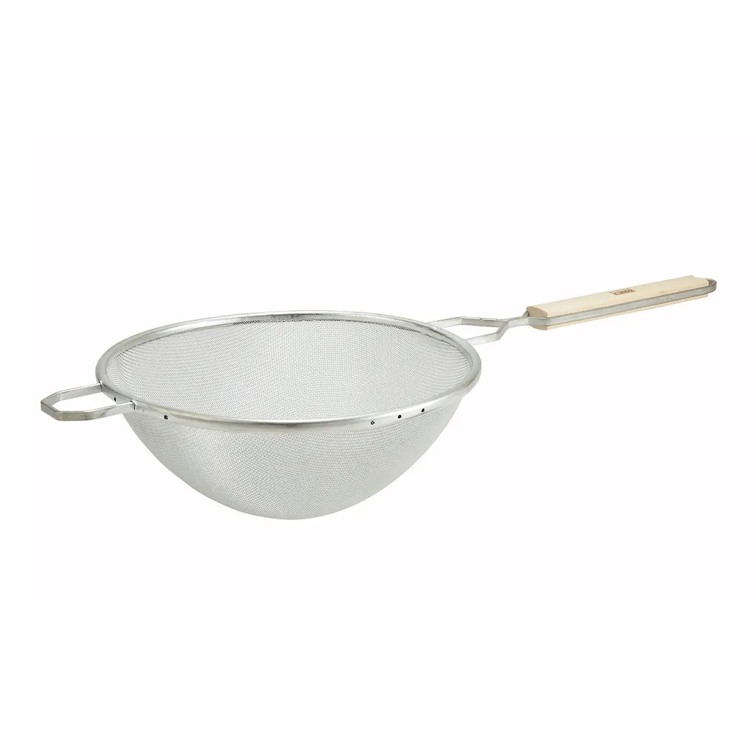 Winco MSTF-10S 10 1/4" Diameter Single Mesh Strainer, Round w/ Wood Handle 