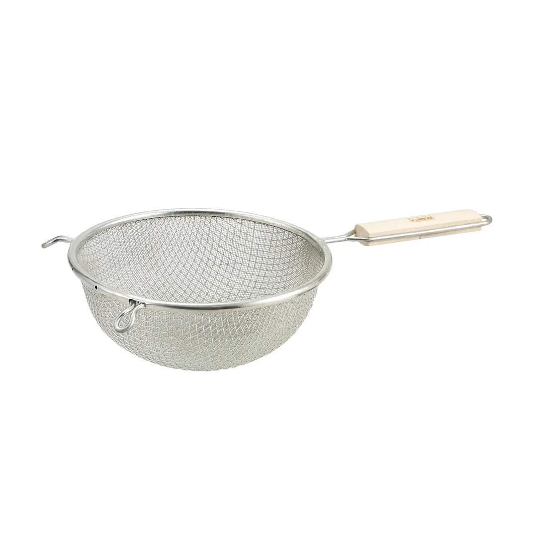 Winco MSTF-6D 6 1/4" Diameter Double Mesh Strainer, Round w/ Wood Handle 