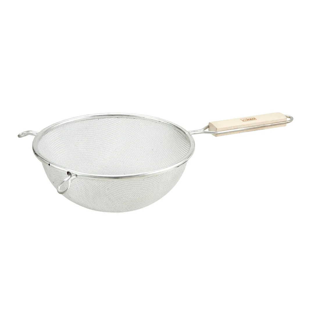 Winco MSTF-6S 6 1/4" Diameter Single Mesh Strainer, Round w/ Wood Handle 