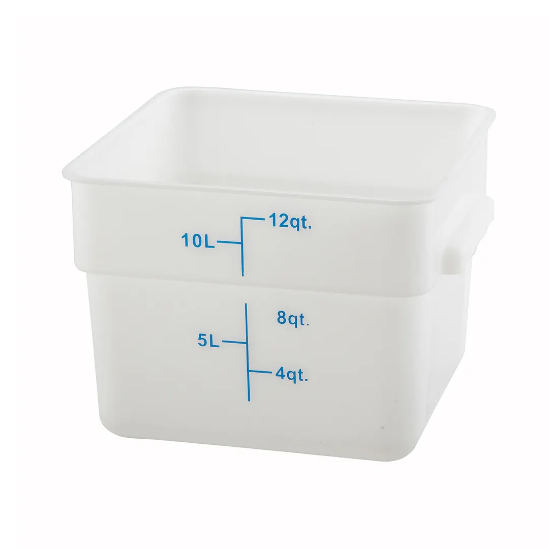Winco PESC-12 Square 12 Qt Polypropylene Food Storage Container, White