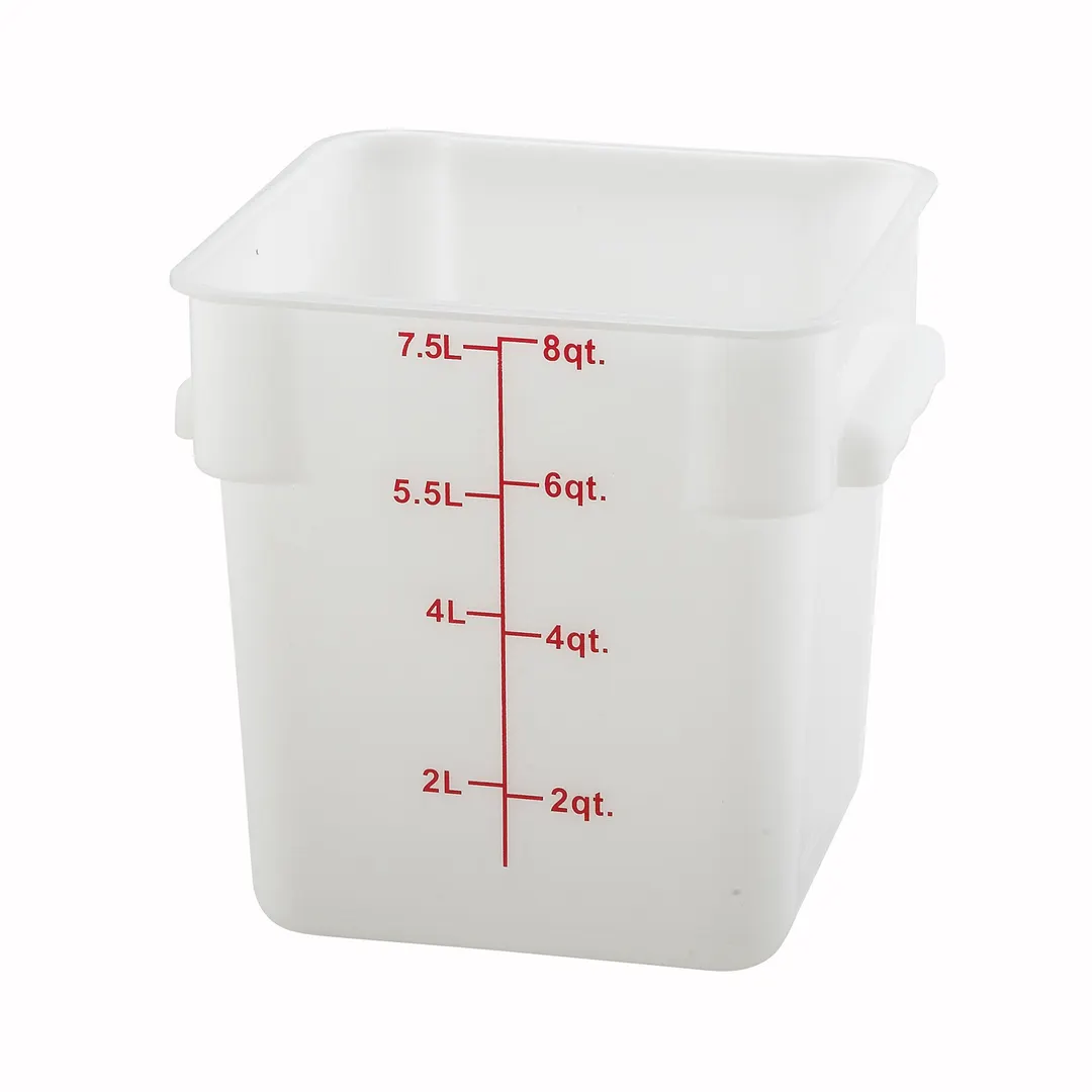 Winco PESC-8 8 qt Square White Food Storage Container, Polypropylene