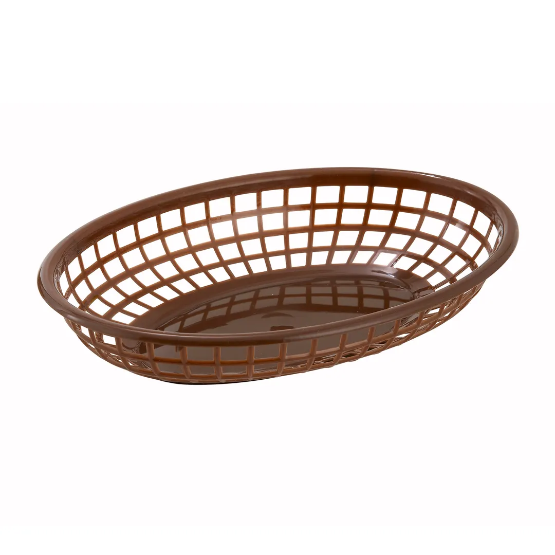 Winco PFB-10B Fast Food Basket Oval 9.5"x5"x2" Brown Plastic BPA-Free Mic/Heat Safe 150°F - 1 Dozen
