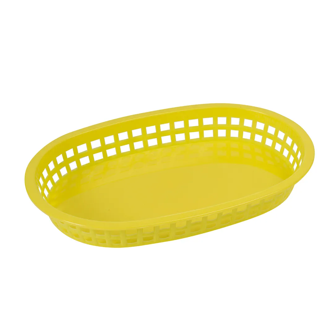 Winco PLB-Y Oval Yellow Plastic Basket 10.75"x7.25"x1.5" Microwave Safe Dishwasher Safe - 1 Dozen