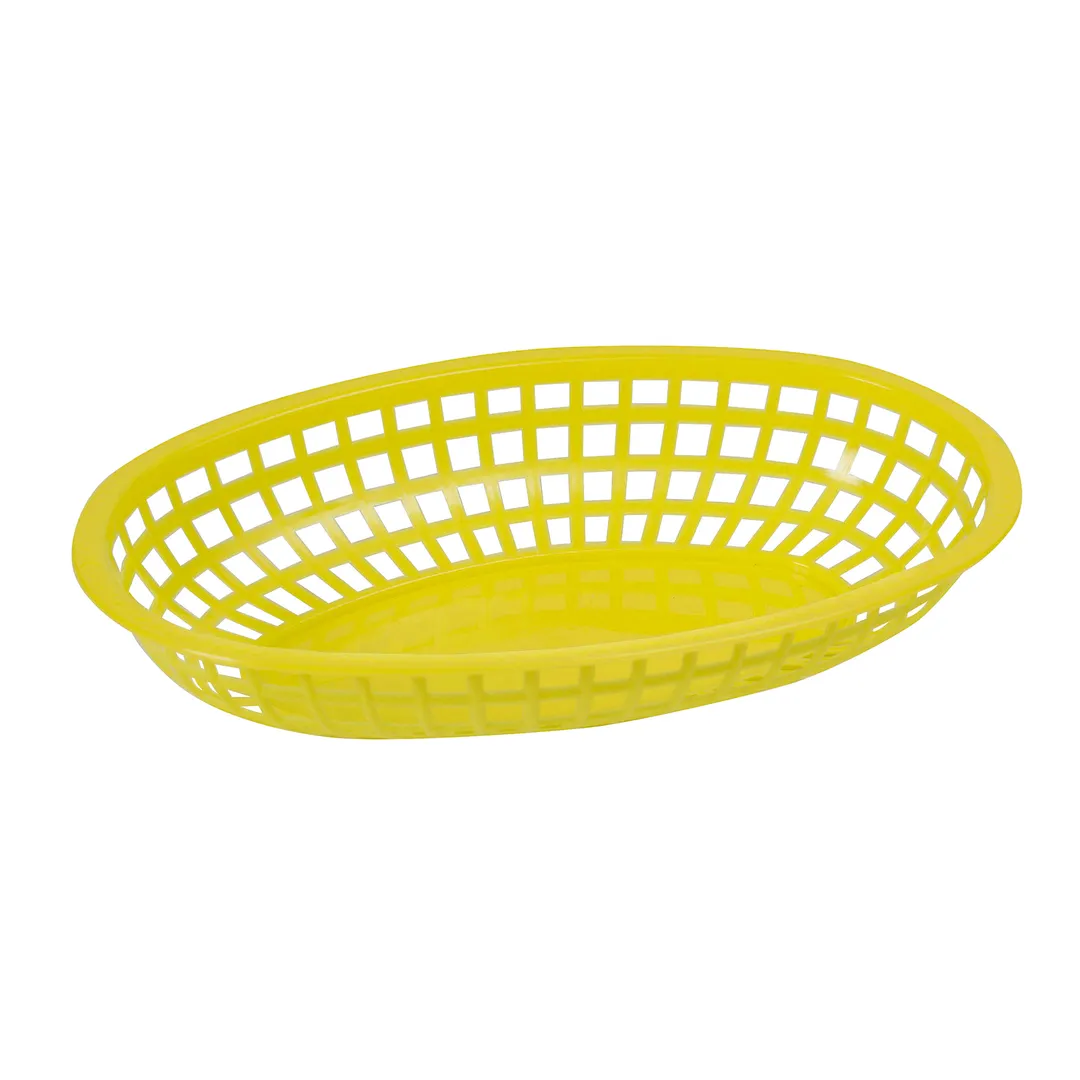 Winco POB-Y Oval Serving Basket, 10.25" x 6.75" x 2" Heavy-Duty BPA-Free Plastic Yellow- 1 Dozen