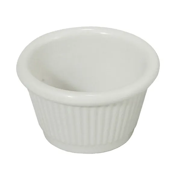Winco RFM-1W - 1.5 oz Fluted White Melamine Ramekin, Heat‑Resistant 212°F, Dishwasher Safe - 1 Dozen