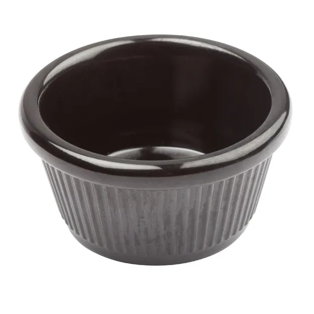 Winco RFM-4K 4-oz Black Melamine Ramekin, Fluted, Heat-Resistant 212°F, Dishwasher-Safe - 1 Dozen