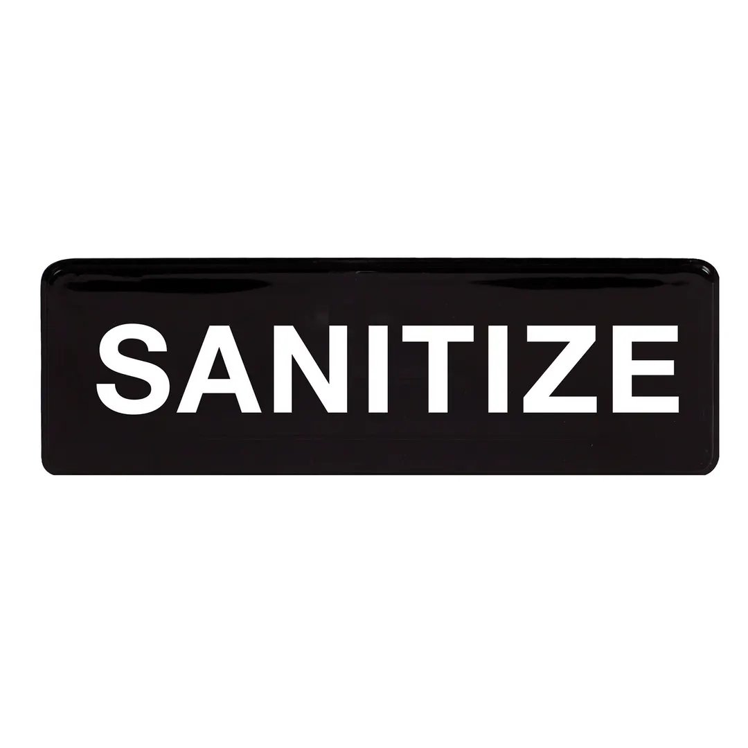 Winco SGN-329 Sanitize Sign, 9" x 3", White Imprint On Black