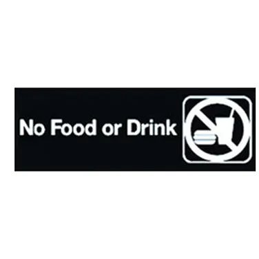 Winco SGN-333 No Food Or Drink Sign, 9" x 3", White Imprint On Black