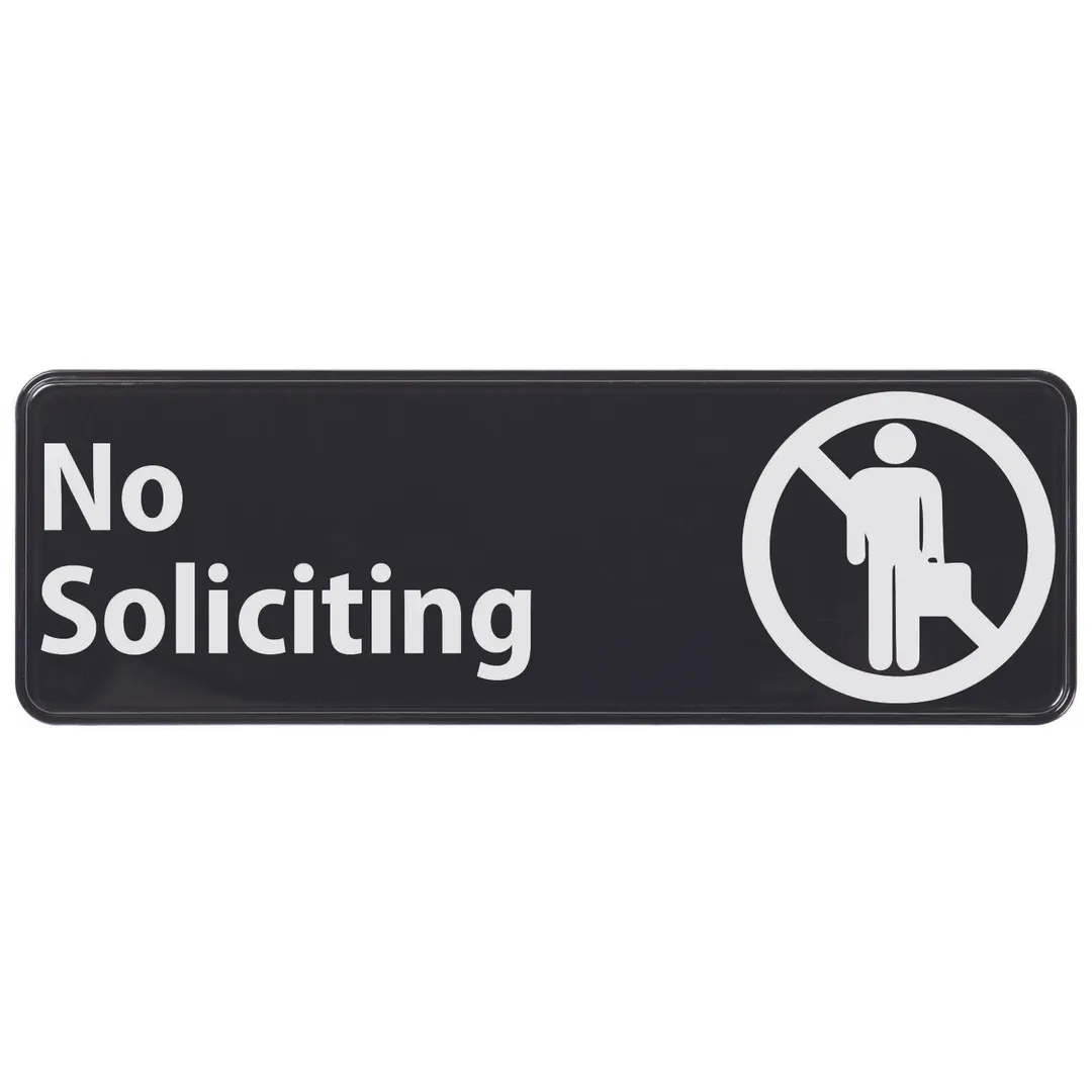 Winco SGN-336 No Soliciting Sign - White Imprint on Black, 9" x 3"