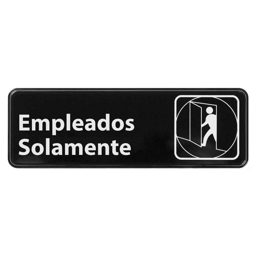 Winco SGN-361 Spanish 3" x 9" "Employees Only" Wall-Mounted Information Sign, White Imprint on Black