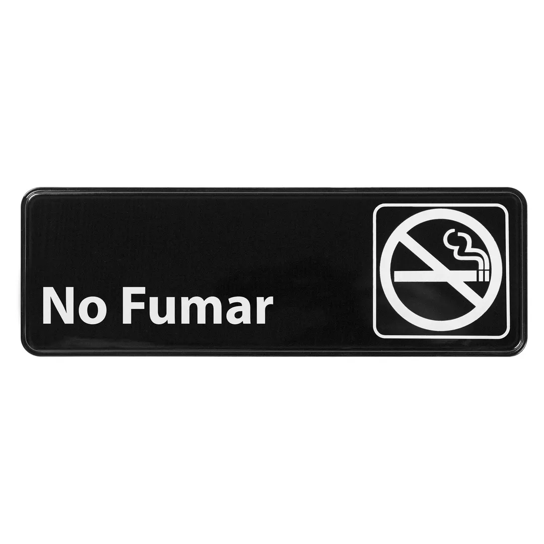 Winco SGN-364  White Imprint on Black 3" x 9" Spanish No Smoking Information Sign
