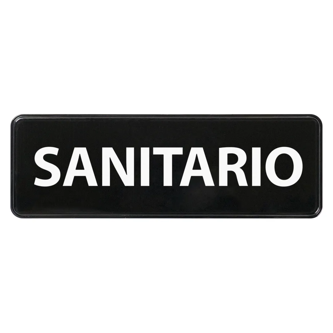 Winco SGN-367 White Imprint on Black 3" x 9" Spanish Sanitize Information Sign