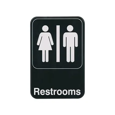 Winco SGN-603 Restrooms Sign - Black and White, 9" x 6" w/ Symbol