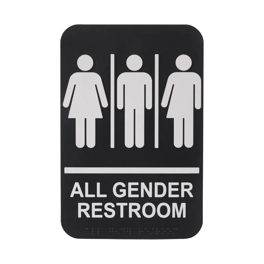 Winco SGNB-607 6" x 9" Braille All Gender Information Sign, White Imprint on Black