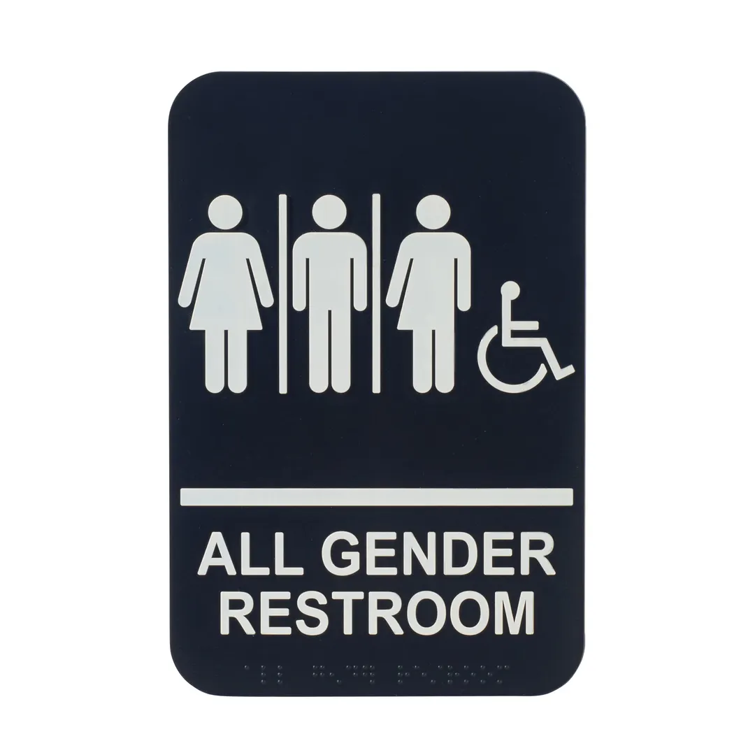 Winco SGNB-608 6" x 9" Braille All Gender Restroom w/Accessible Information Sign