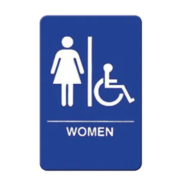 Winco SGNB-651B 6" x 9" Women Handicap Wall Sign with Braille, White Imprint on Blue