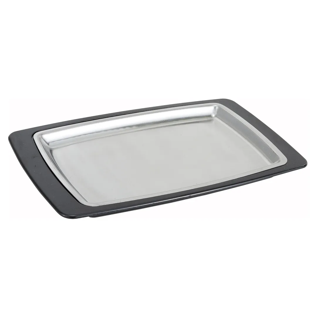 Winco SIZ-11BST Rectangular 11" x 7" Stainless Steel Platter with Bakelite® Underliner – Set