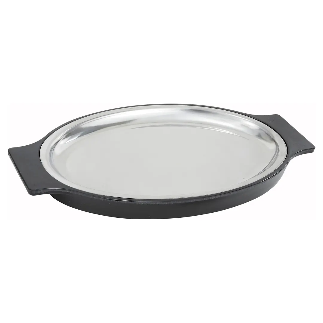Winco SIZ-11ST Oval 11" Stainless Steel Oven‑Safe Platter with Bakelite® Plastic Underliner