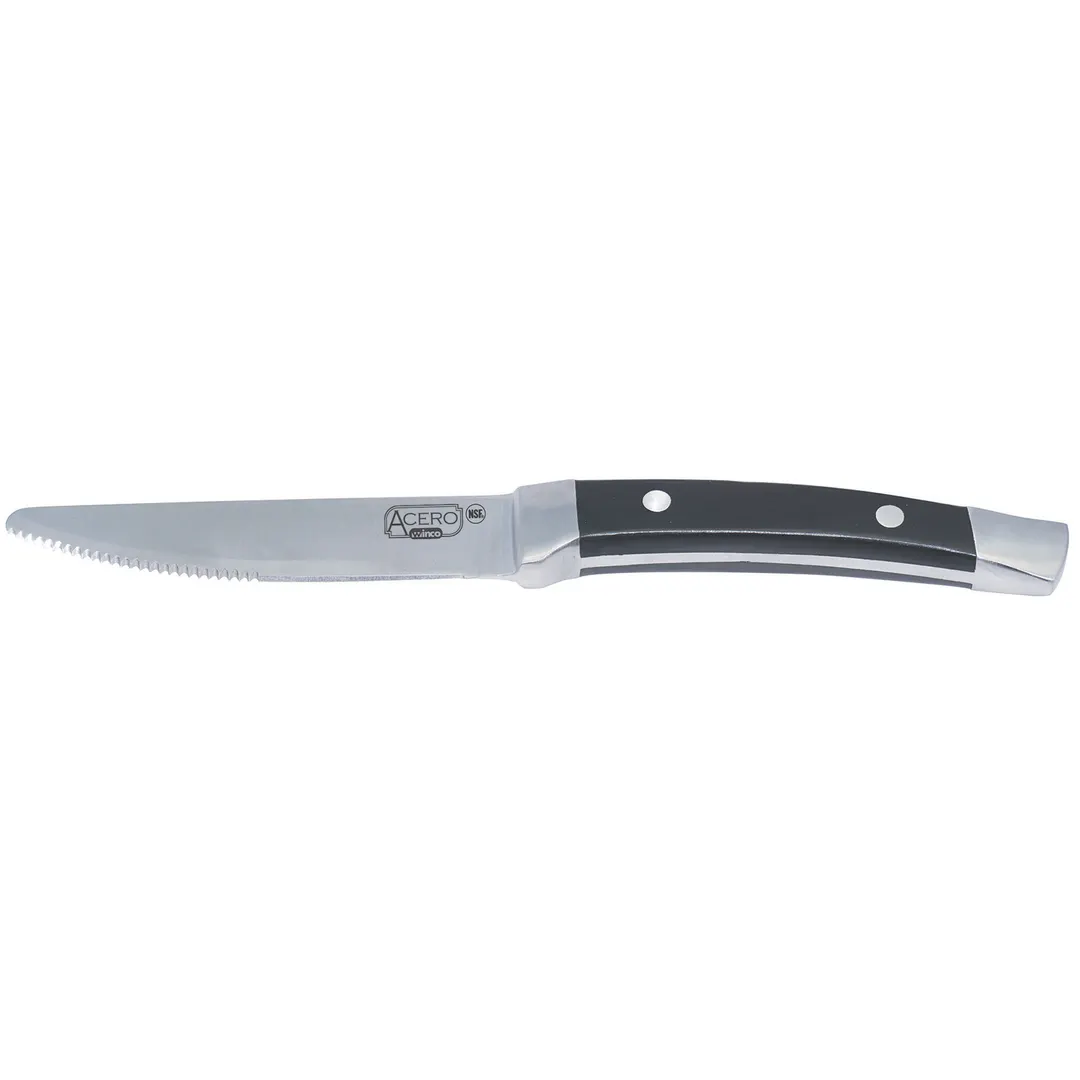 Winco SK-22 11" OAL 5" Serrated Forged Steak Knife, Stainless Blade, POM Handle, NSF - 1 Dozen