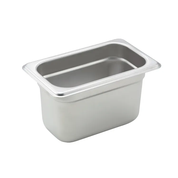 Winco SPJM-904 24 Gauge 4" 1/9 Size Solid Anti-Jam Steam Table Pan