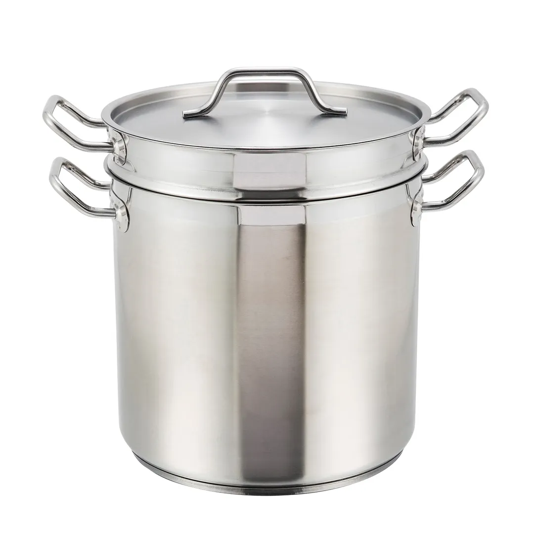 Winco SSDB-8S Stainless Steel Steamer/Pasta Cooker with Cover - 8 Quart