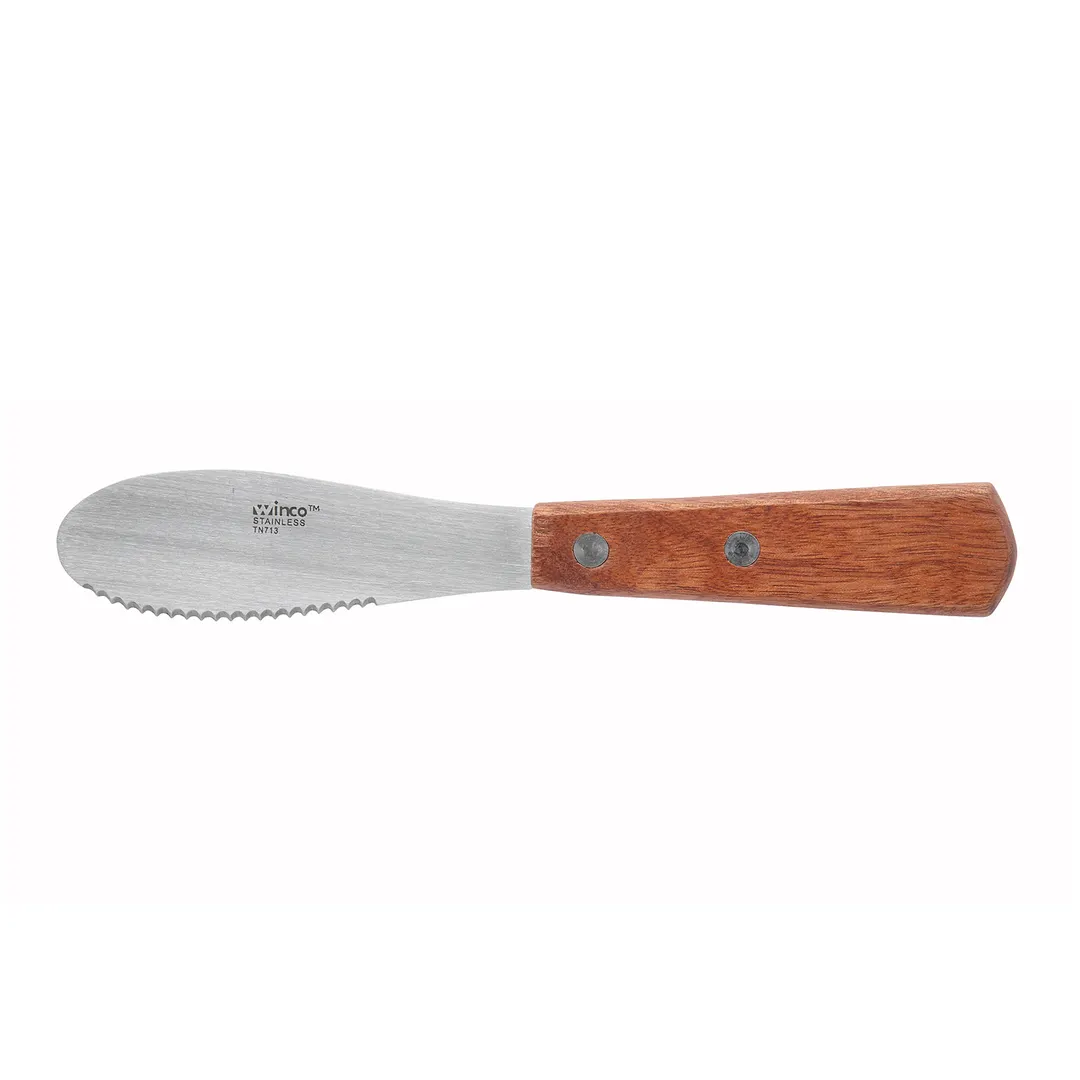 Winco TN713 3 5/8" Stainless Steel Sandwich Spreader with Wood Handle