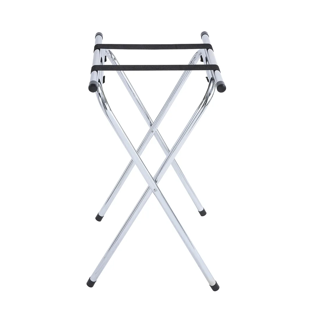 Winco TSY-1A Tray Stand with Bar, 31" High Chrome-Plated Steel, Silver Frame, Black Strap – Restaurant Service Stand